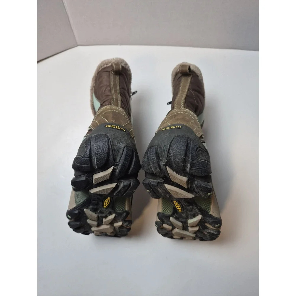 KEEN Waterproof Winter Boots Women 6 Brown Teal Quilted Insulated Faux‎ Fur -25F